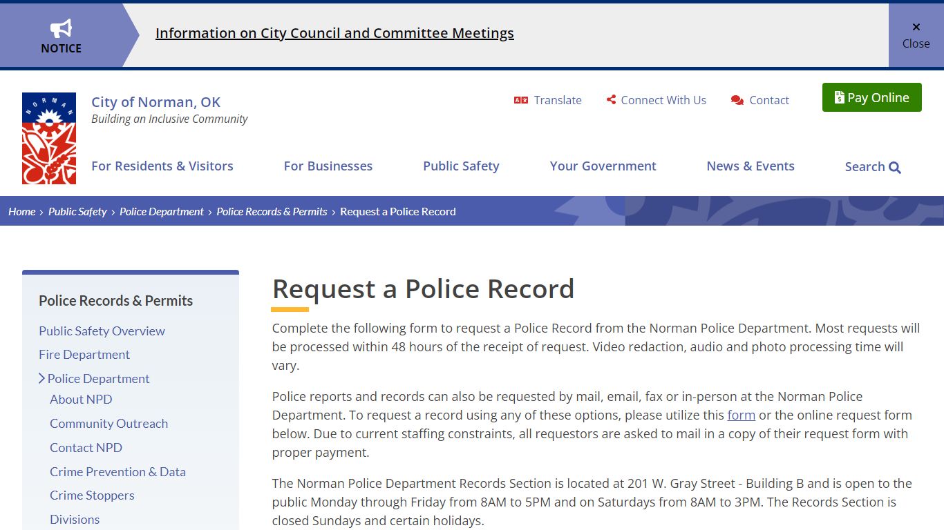 Request a Police Record | City of Norman, OK