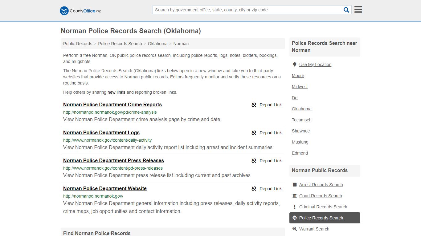 Norman Police Records Search (Oklahoma) - County Office